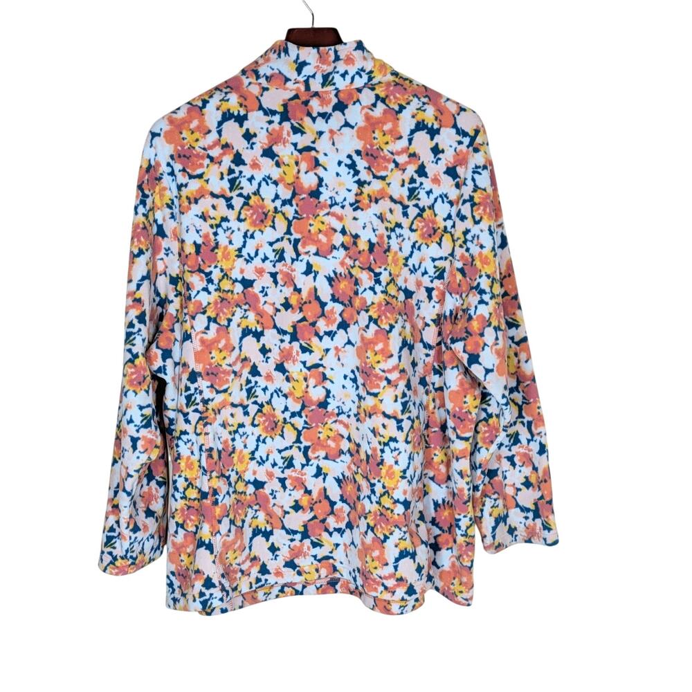 Lands End Women's Plus Size 3X 1/4 Zip Fleece Multicolor Orange Pink Blue Floral - Picture 2 of 8